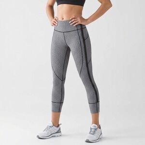 Lululemon Align High Rise Crop Leggings Geo Print Mesh Panel Size 10